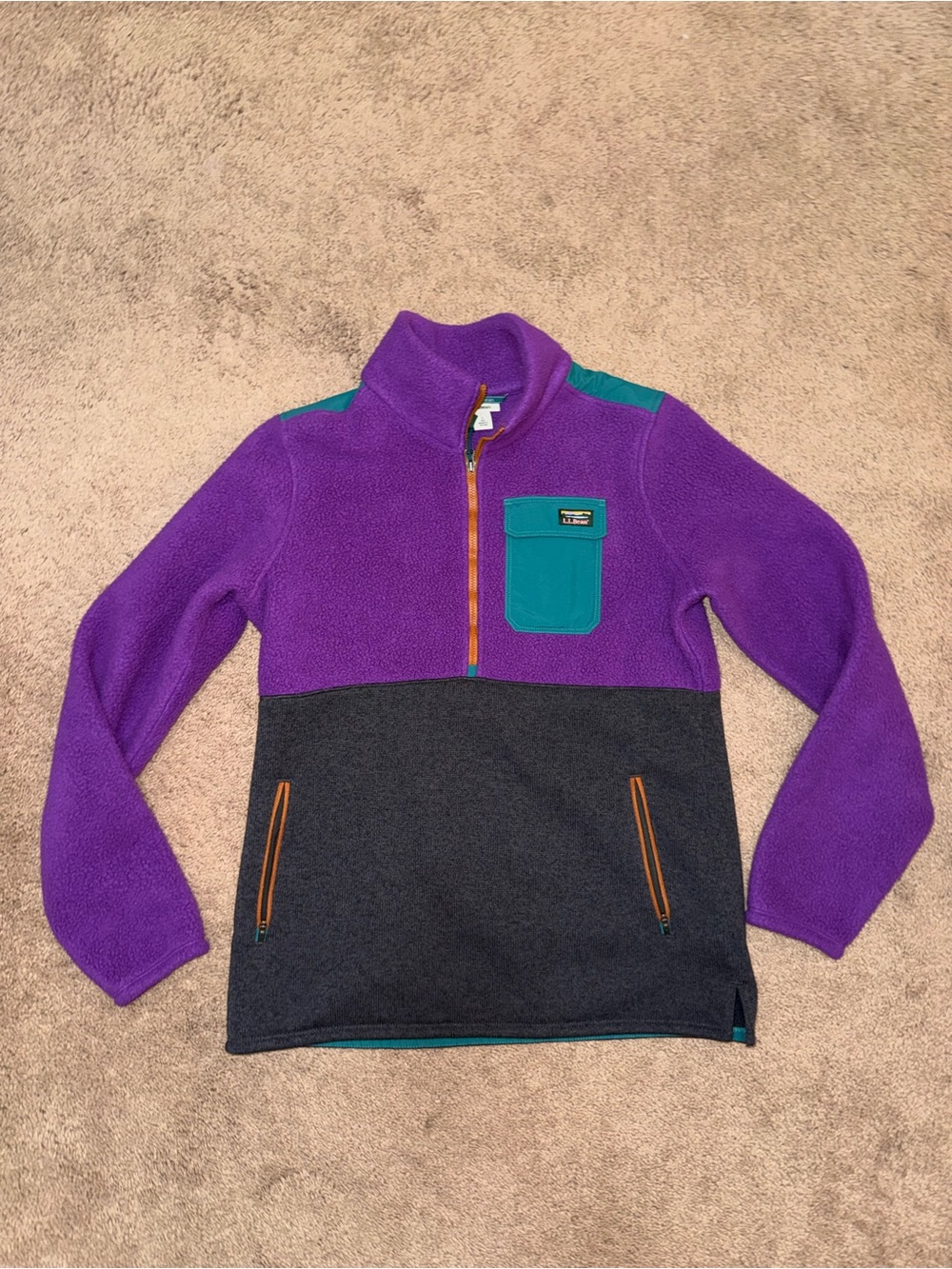 L.L. Bean Women’s Purple & Charcoal Fleece Pullover with Teal Pocket